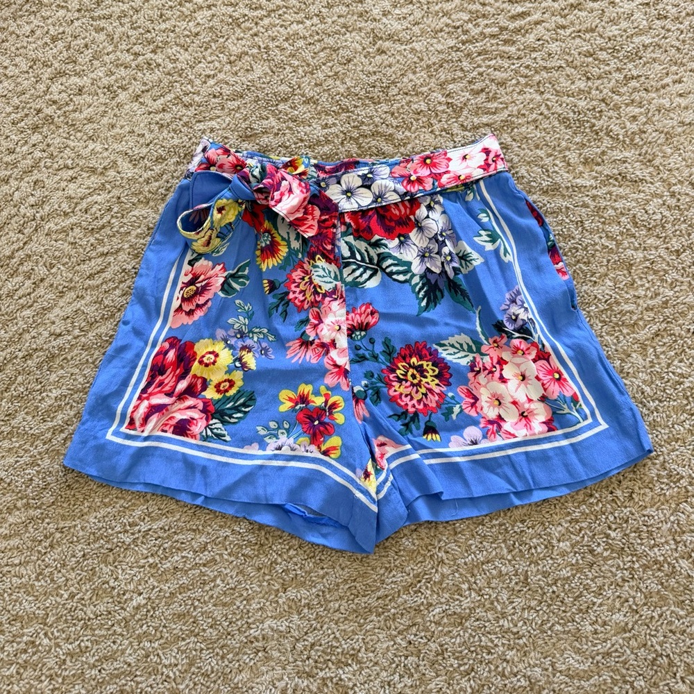 Anthropologie Blue Floral High Waist Shorts